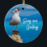 Ornamento De Cerâmica Mar de Praia Natal e Saudações Oceano de Seagull<br><div class="desc">Este design pode ser personalizado escolhendo a opção Editar Design. Você também pode transferir para outros itens. Entre em contato comigo em colorflowcreations@gmail.com ou use a opção de bate-papo no topo da página se você quiser ter este design em outro produto ou precisar de assistência. Veja mais designs ou siga-me...</div>