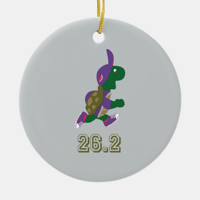Ornamento De Cerâmica Marathon Turtle Runner em Roxo (Frente)