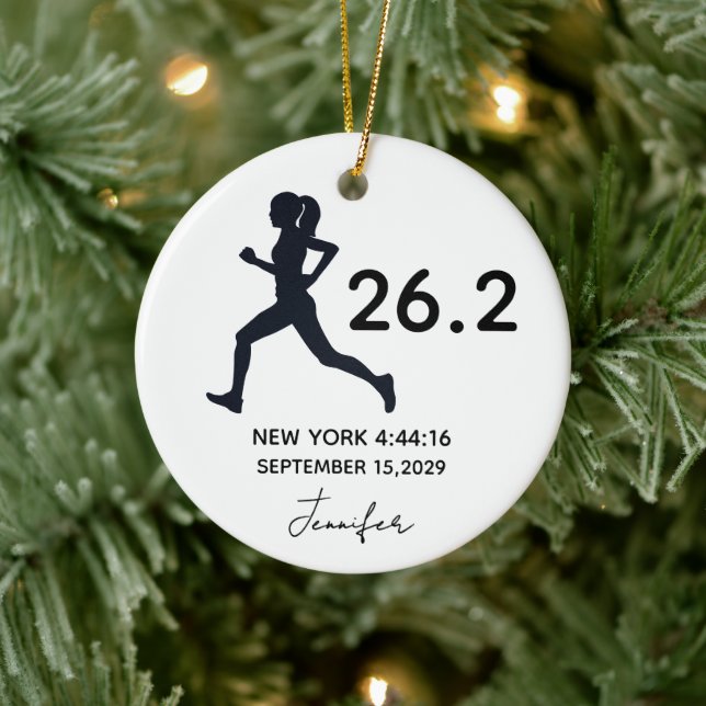 Ornamento De Cerâmica Maratona 26.2 Corredora Personalizado Nome (Árvore)
