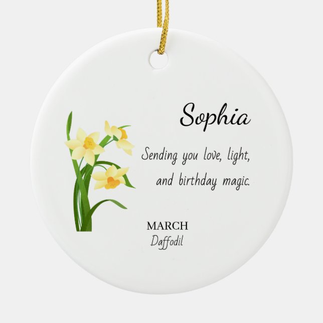 Ornamento De Cerâmica March Daffodil Personalized Birthday (Frente)