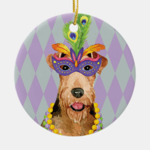 Ornamento De Cerâmica Mardi Gras Airedale