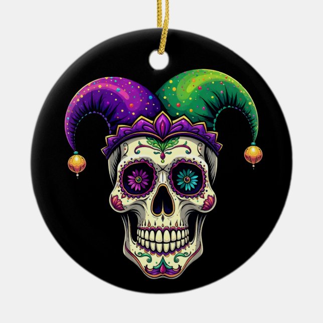Ornamento De Cerâmica Mardi Gras Costume Sugar Skull Carnaval Nova Orlea (Frente)