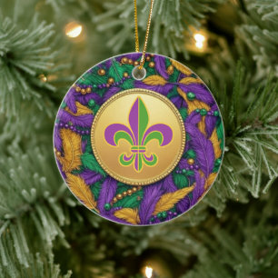 Ornamento De Cerâmica Mardi Gras Fleur de lis