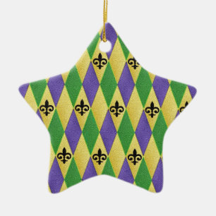 Ornamento De Cerâmica Mardi Gras Harlequin Fleur De Lis
