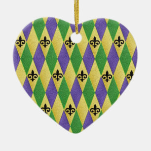 Ornamento De Cerâmica Mardi Gras Harlequin Fleur De Lis