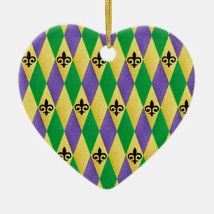 Ornamento De Cerâmica Mardi Gras Harlequin Fleur De Lis