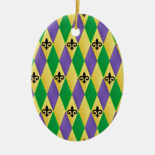 Ornamento De Cerâmica Mardi Gras Harlequin Fleur De Lis