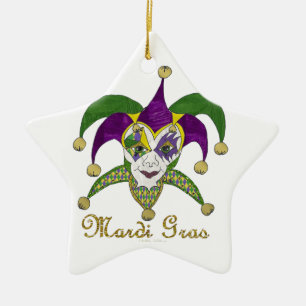 Ornamento De Cerâmica Mardi Gras Jesters Mask colorido