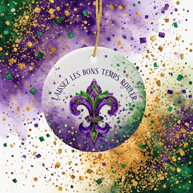Ornamento De Cerâmica Mardi Gras Laissez Les Bons Temps Rouler Fleur (Mardi Gras Laissez Les Bons Temps Rouler Fleur Ceramic Ornament)