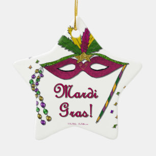 Ornamento De Cerâmica Mardi Gras Mask Feather Miçanga