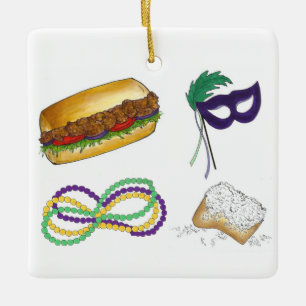 Ornamento De Cerâmica Mardi Gras Party Miçanga Beignet Po'Boy Mask