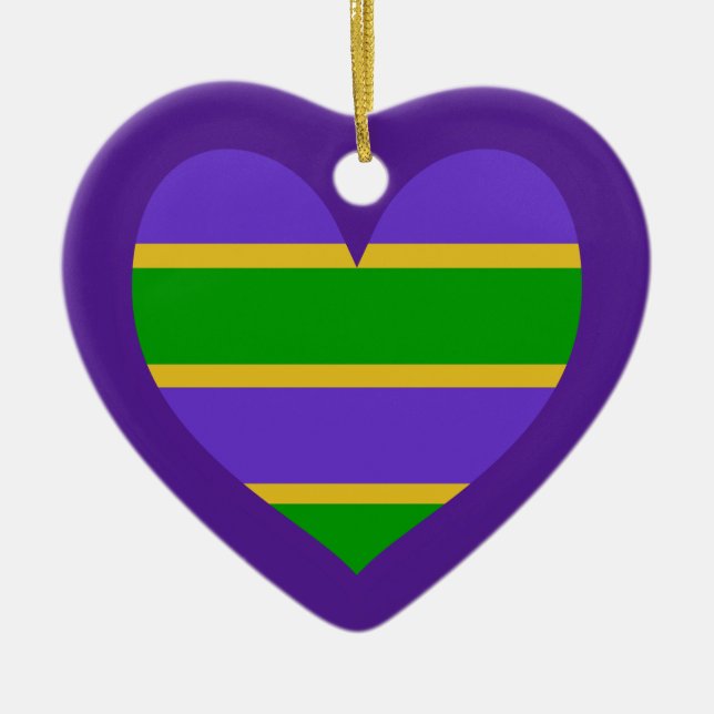 Ornamento De Cerâmica Mardi Gras Striped Purple Heart (Frente)
