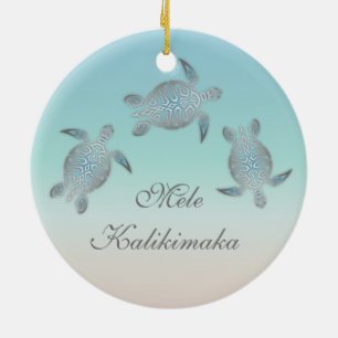 Ornamento De Cerâmica Maré Tartaruga Mele Kalikimaka Natal Havaiano