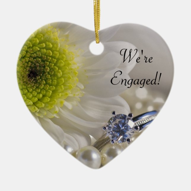 Ornamento De Cerâmica Margarida Branca e Anel Diamante Estamos Envolvido (Frente)