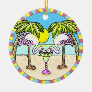 Ornamento De Cerâmica Margarita Flamingo Ornament