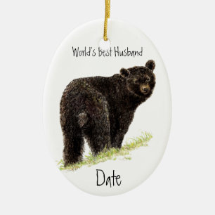 Ornamento De Cerâmica Marido datado urso preto do mundo feito sob