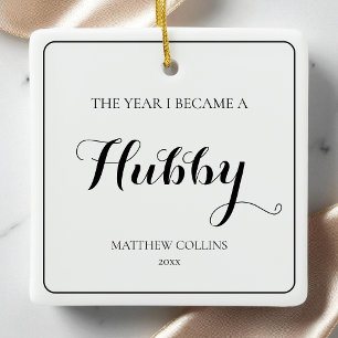 Ornamento De Cerâmica Marido de Natal Preto e Branco Simples