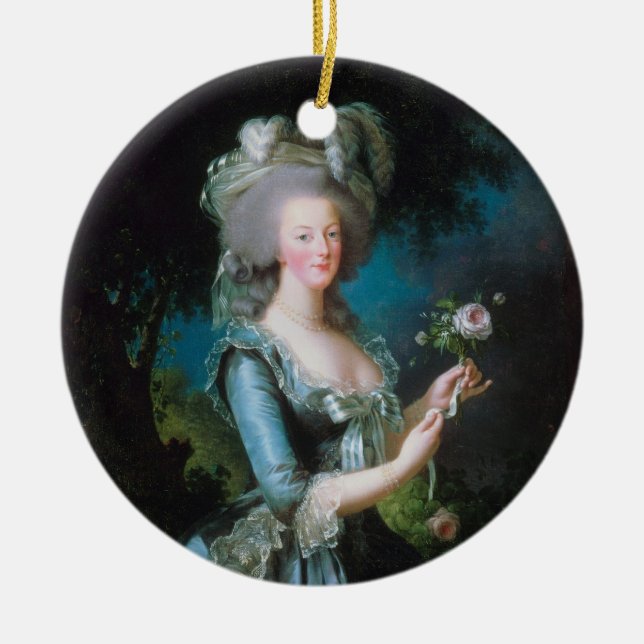 Ornamento De Cerâmica Marie-Antoinette com o rosa por Elisabeth Lebrun (Frente)