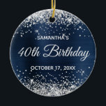 Ornamento De Cerâmica Marinho aniversário de 40 anos Azul da Folha da Ga<br><div class="desc">Crie seu próprio ornamento aniversário de 40 anos para sua irmã. Personalize o texto do bloco e/ou o estilo da fonte de caligrafia. Altere o texto para qualquer aniversário especial ou de etapa. O fundo da arte digital apresenta uma falso cintilação prateada e uma película azul empoeirada e marinho escura....</div>