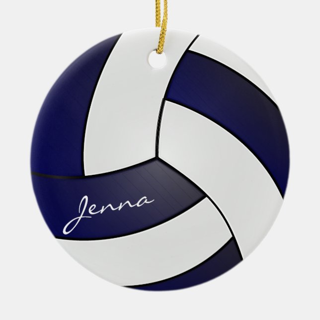 Ornamento De Cerâmica Marinho Azul e 🏐 Branca de Voleibol | DIY Name (Frente)