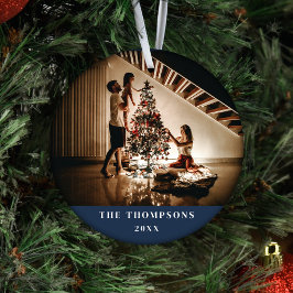 Ornamento De Cerâmica Marinho Minimalista de Foto da Família Elegante 20