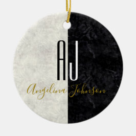 Ornamento De Cerâmica Mármaco preto e branco monograma