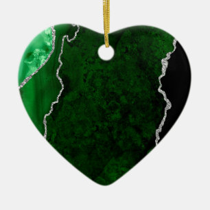 Ornamento De Cerâmica Mármore Verde Floresta Glamouroso Chic Prateado Br