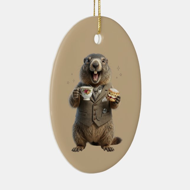 Ornamento De Cerâmica Marmota Bebendo Chá (Direito )