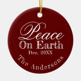 Ornamento De Cerâmica Maroon Minimalista Peace On Earth Ornament