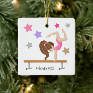 Ornamento De Cerâmica Marrom Hired Gymnast Girl no Natal