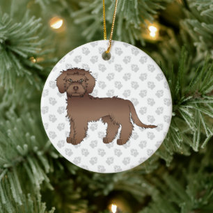 Ornamento De Cerâmica Marrom Mini Goldendoodle Cartoon Cachorro e Texto
