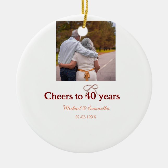 Ornamento De Cerâmica Marron arco aplaude 40 anos de casamento (Frente)