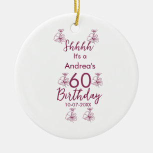 Ornamento De Cerâmica Marron white mauve shhhh 60.º aniversário nome flo