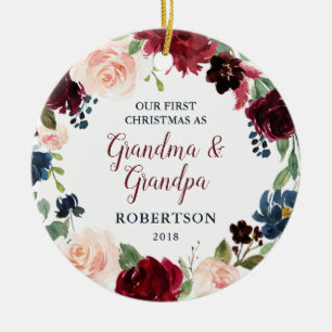 Ornamento De Cerâmica Marsala & o marinho florais coram vovô da avó do