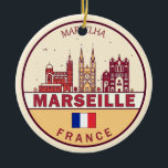 Ornamento De Cerâmica Marselha França City Skyline Emblem<br><div class="desc">Design de arte colorida e minimalista de Marselha,  com monumentos e marcos da cidade na França.</div>