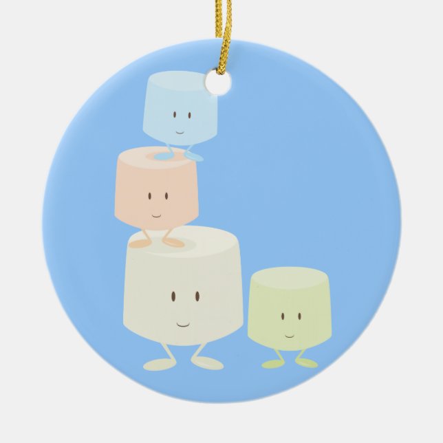 Ornamento De Cerâmica Marshmallows felizes (Frente)