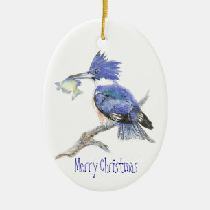 Ornamento De Cerâmica Martinho pescatore cercado do Feliz Natal -