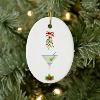 Ornamento De Cerâmica Martinis e Mistletoe Christmas