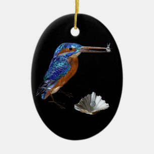 ORNAMENTO DE CERÂMICA MARTINS-PESCADORES ,CONCHAS AZUIS SAPPHIRE MONOGRA