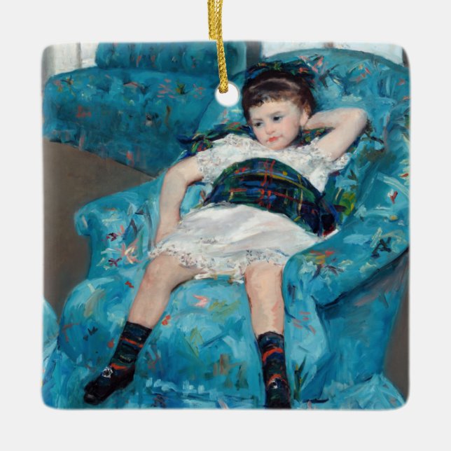 Ornamento De Cerâmica Mary Cassatt - Menina em uma Cadeira Azul (Frente)