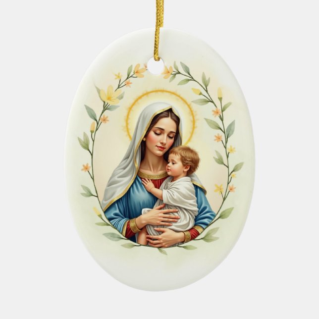Ornamento De Cerâmica Mary Mother of God Peace and Blessings Scripture (Frente)