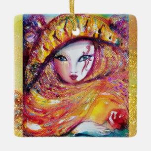 Ornamento De Cerâmica MÁSCARA CARNIVAL NO Mascarada AMARELO