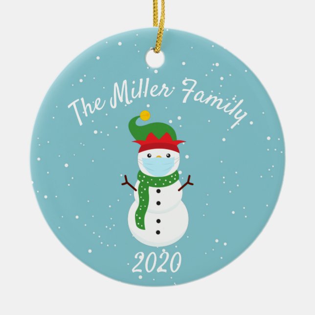 Ornamento De Cerâmica Máscara de Natal Personalizada Snowman 2020 (Frente)