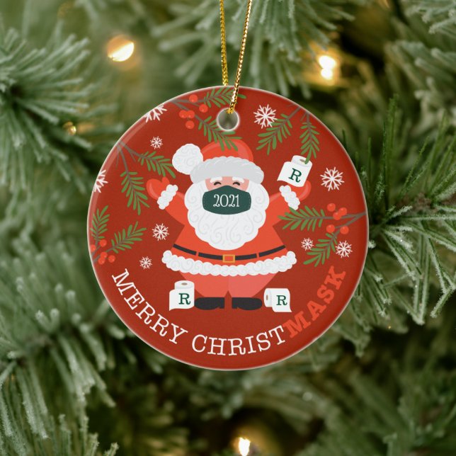 Ornamento De Cerâmica Máscara de Papais noeis divertidos com máscara e p (Árvore)