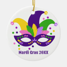 Ornamento De Cerâmica Máscara Dourada Mardi Gras Verde Roxo