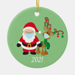 Ornamento De Cerâmica Máscara Facial de Natal Papai Noel e Rena 2021