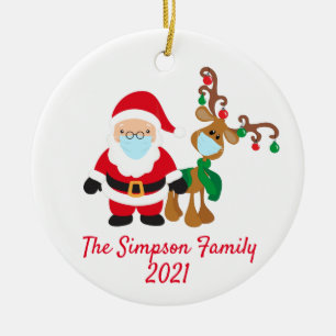 Ornamento De Cerâmica Máscara Facial de Natal Papai Noel Rena 2021 Perso