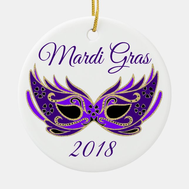 Ornamento De Cerâmica Máscara Mardi Gras 2018 (Frente)