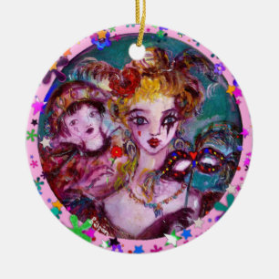 ORNAMENTO DE CERÂMICA MÁSCARAS E CONFETES VENETIAN DO MASCARADA DOS