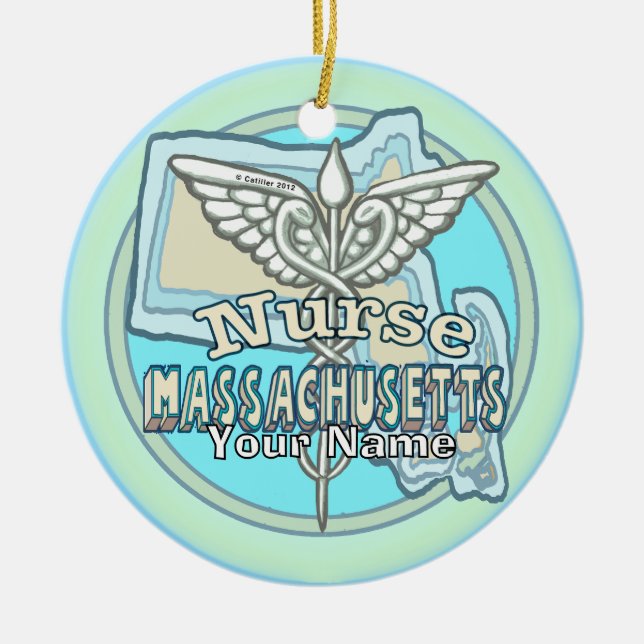 Ornamento De Cerâmica Massachusetts Nurse Caduceus (Frente)